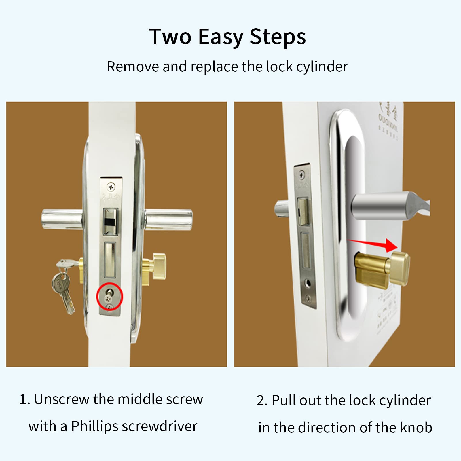 65mm Copper Cylinder Lock - Single Open Anti-Theft Door Lock with 2 Keys - High Security & Drill-Proof - Perfect for Wooden Doors, Aluminum Doors & Home Security Systems (Ideal for Residential & Commercial Use)