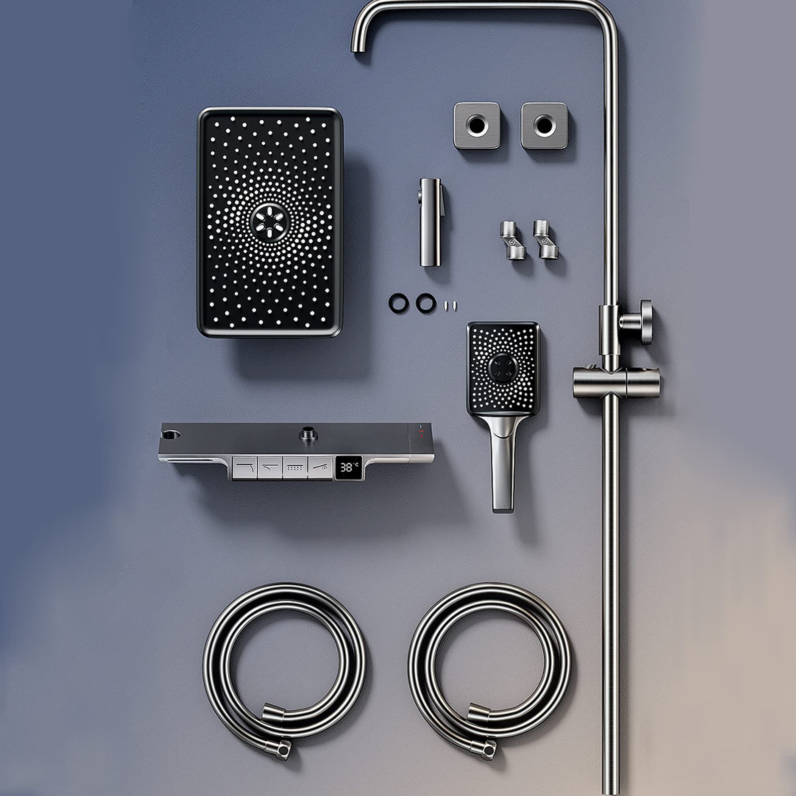 Thermostatic Shower System - Wall Mount Exposed Shower Faucet Set with Rain Shower Head, Handheld Spray & Bidet Sprayer, Tub Spout & Temperature Display Valve Trim Kit | Perfect for Modern Bathrooms, Spa-Like Showers & Water-Saving Home Upgrades