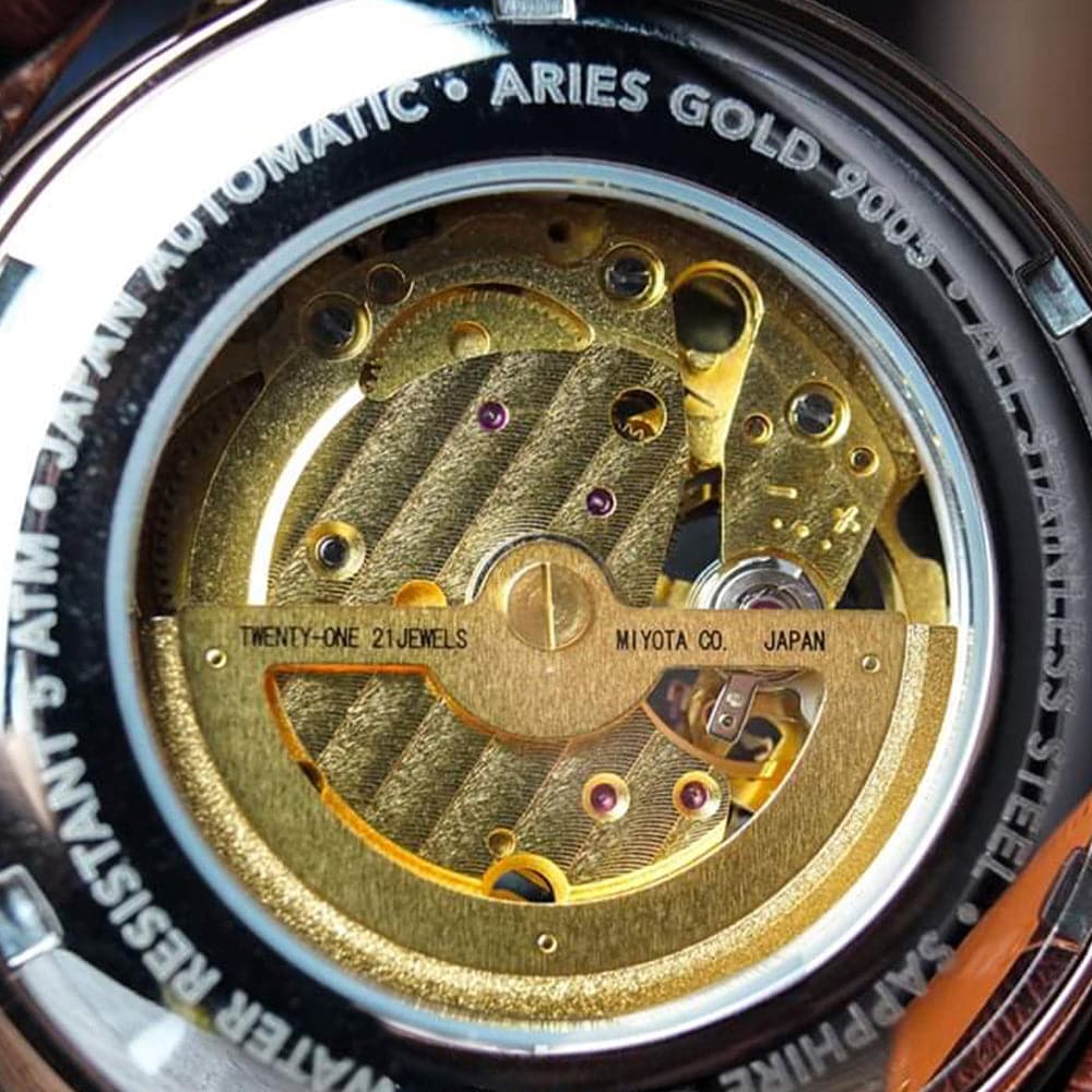 ARIES GOLD Automatic Infinum El Toro Men's Watch - Stainless Steel Case, Brown Leather Strap, Gold-Tone (G 9005G RG BK) | Luxury Dress Watch for Business, Formal Occasions & Gifts
