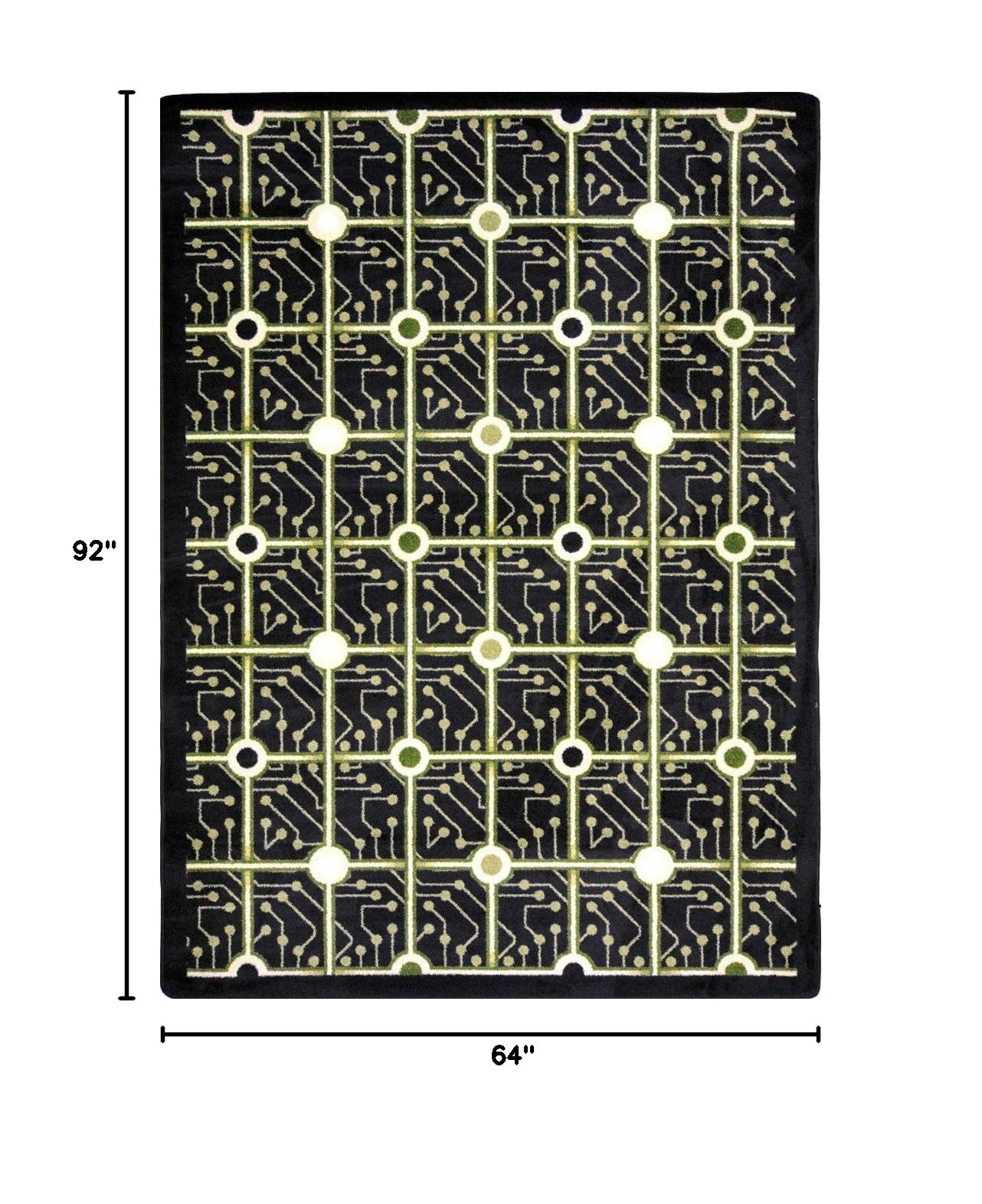 Joy Carpets Kaleidoscope Electrode Whimsical Area Rugs - Black Modern Abstract Design Non-Slip Living Room Rug for Bedroom, Kids Room & Nursery Decor