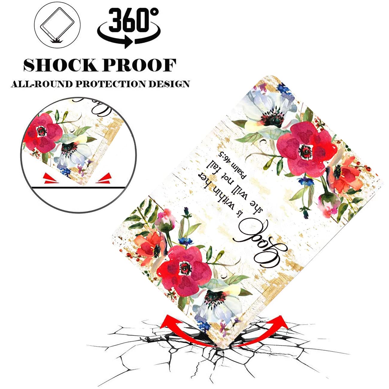 Durable Shockproof Protective Case for iPad 10.2 (8th/7th Gen 2020/2019), iPad Air 10.5 (2019) & iPad Pro 10.5 - Floral Design with Psalm 46:5 Quote - Perfect for Work, Travel, and Everyday Protection
