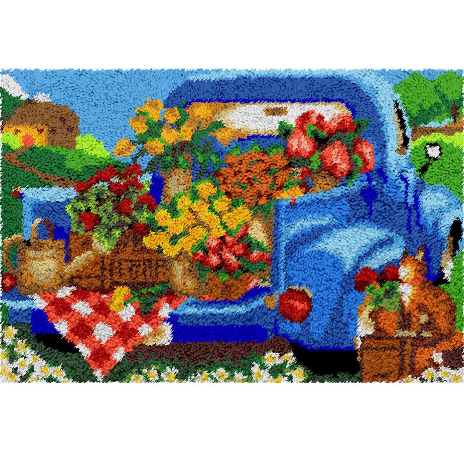 DIY Latch Hook Rug Kit for Adults & Kids - Handmade Crochet Yarn Mat, Tapestry & Cushion Craft Set - Swan Design Home Decor (102x69cm White Grid) - Perfect for Living Room, Bedroom & Nursery Decorations