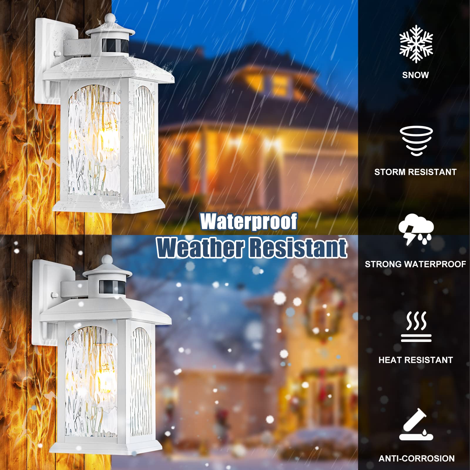 2 Pack Advanced Motion Sensor Outdoor Lights - White Dusk to Dawn Waterproof Wall Mount Fixtures, Anti-Rust Exterior Lighting for House, Garage & Porch | Perfect for Security, Pathway & Entryway Illumination