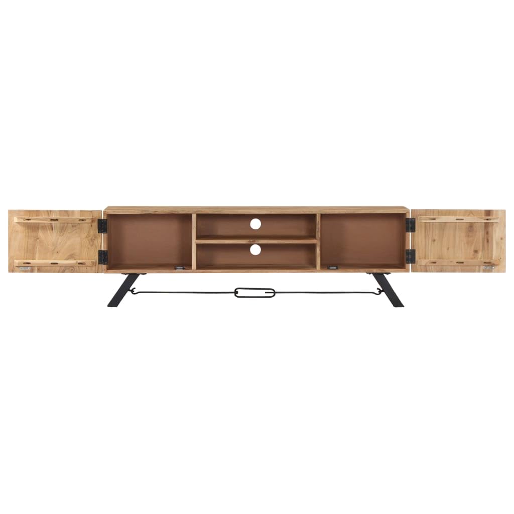 Solid Acacia Wood TV Stand with Doors & Storage Compartments - Handcrafted Rustic TV Cabinet for Living Room, Bedroom - Polished Lacquered Multimedia Entertainment Center for Flat Screen TVs
