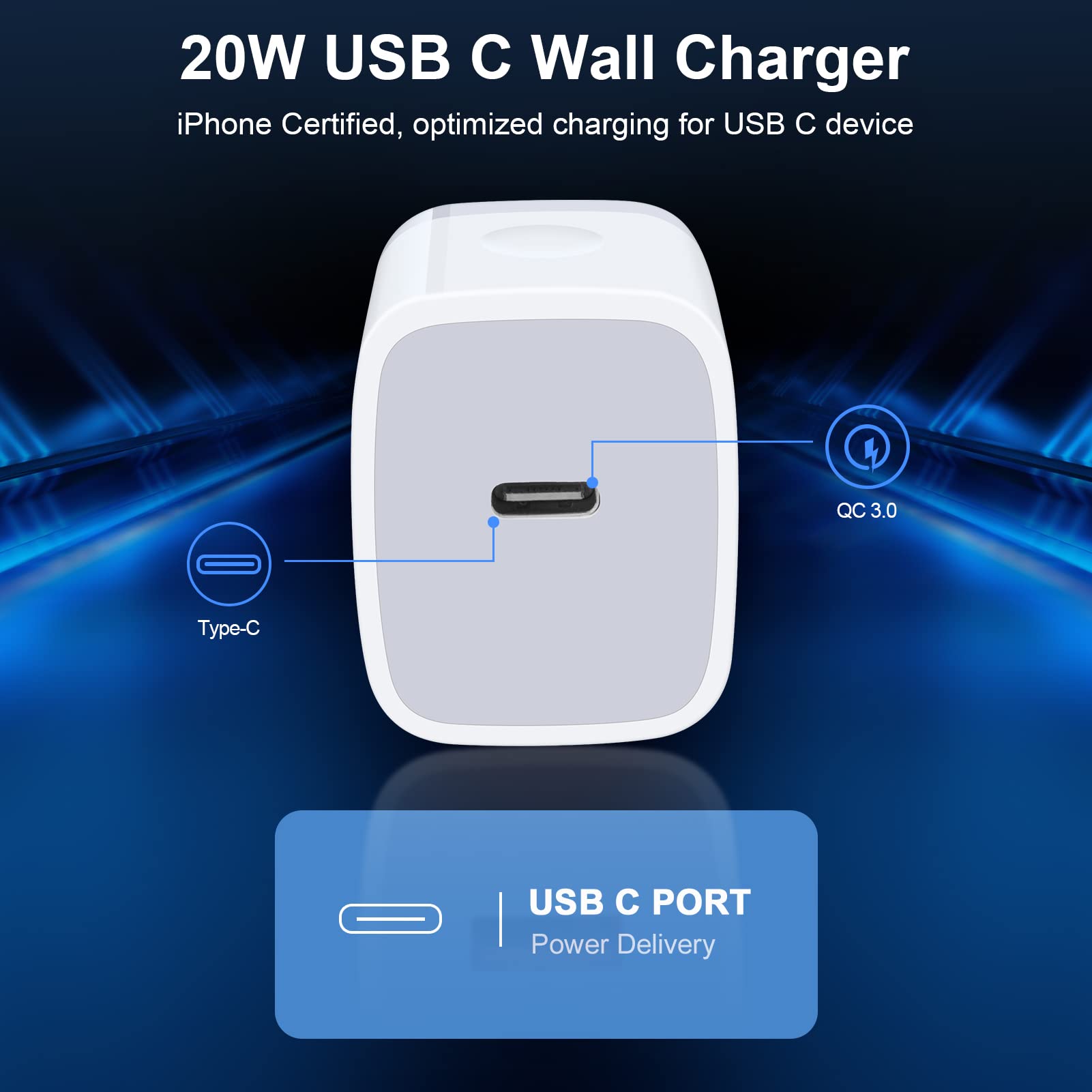 20W USB-C Fast Wall Charger for Samsung Galaxy A15/A13 5G/A14/S21 FE/S24/S23/S22/21 Ultra/A03S 5G/A53/Z Flip6/Z Fold6, iPhone 16/15/14/13/SE(2020)/12/11 Pro Max, Pixel 9 - Compact PD Charging Adapter for Home, Office & Travel