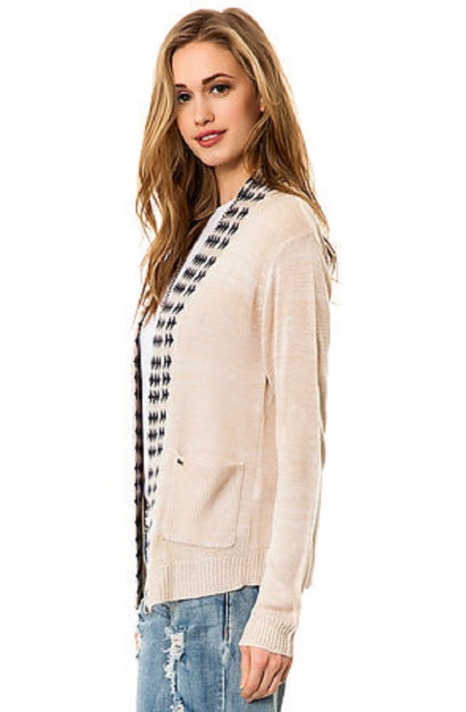 Obey Nantucket Cardigan for Women - Heather Oatmeal & Navy Junior's Sweater | Cozy Knit Pullover for Fall, Winter Layering & Casual Outfits