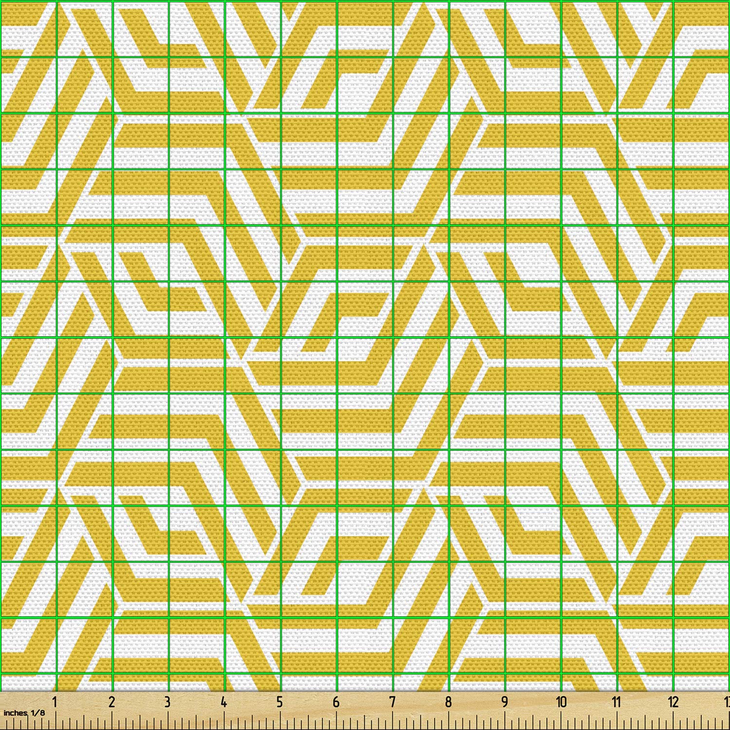 Ambesonne Hexagon Lattice Fabric - Yellow Chevron Upholstery & Home Decor, 1 Yard