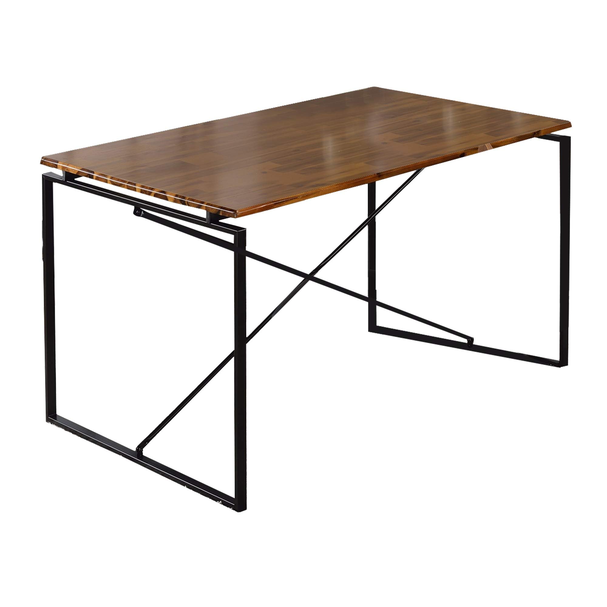 Benjara Rectangular Wooden Dining Table with X-Shaped Metal Base in Black & Brown - Perfect for Modern Farmhouse, Rustic Kitchen, and Dining Room Decor