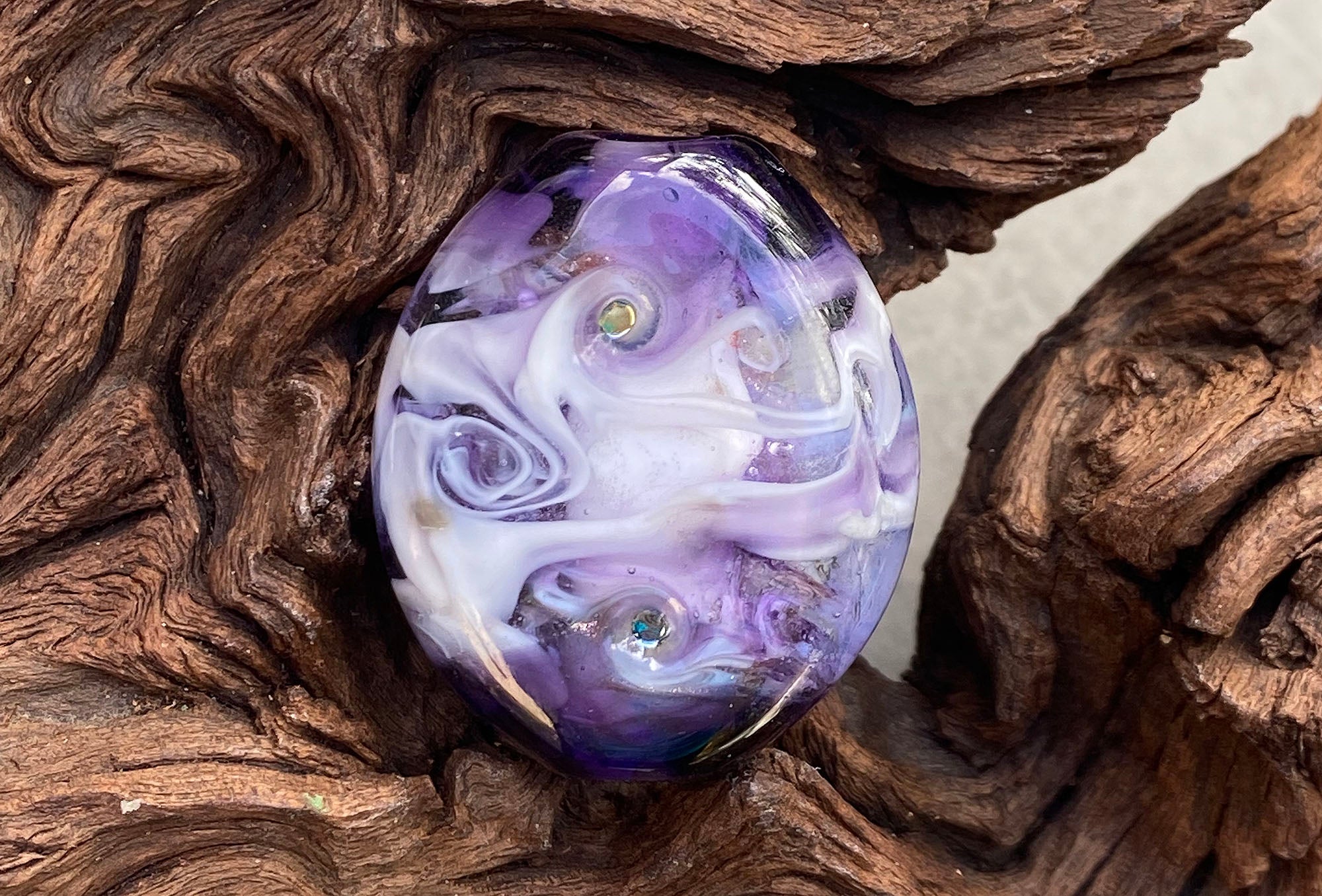 Handmade Purple Swirl Lampwork Glass Focal Bead - Unique SRA Artisan Jewelry Component for Necklaces, Bracelets & DIY Crafting Projects