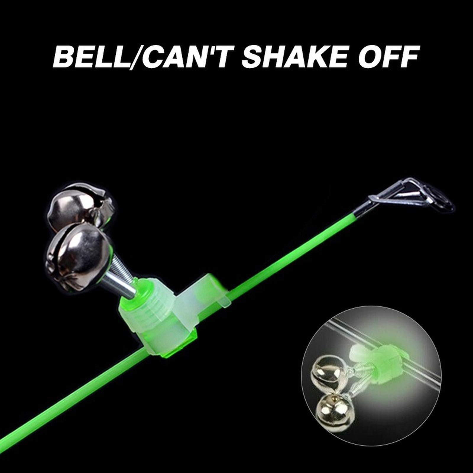 100 PCS Fishing Rod Bells - Spiral Fishing Bite Alarm with Dual Sound Alert & Twin Bells Jingle - Rod Tip Clip Clamp Ring for Freshwater & Saltwater Fishing - Portable Tackle Accessories for Ice Fishing & Shore Fishing