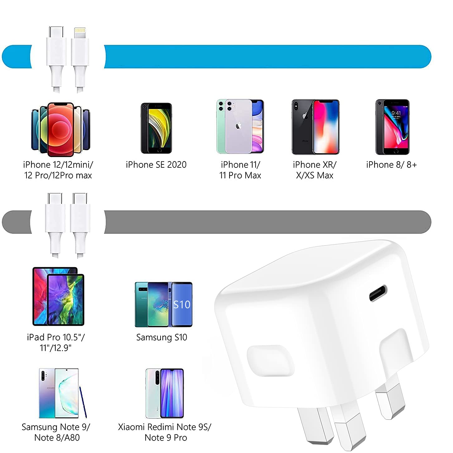 Samsung Galaxy Z Flip 6/Z Fold 6/A55/A35/Z Flip 5/Z Fold 5/A54/A34/Z Flip 4/Z Flip 3 Fast Charger - 20W USB C PD Wall Adapter with Foldable Plug - White - Perfect for Home, Office & Travel Charging