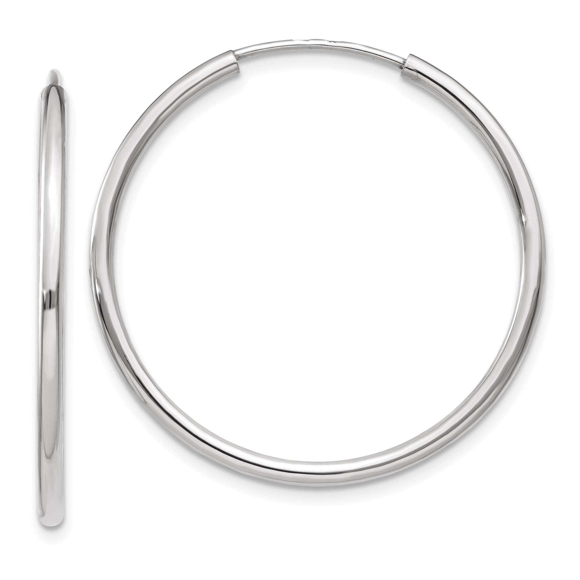 14K White Gold Polished Endless Tube Hoop Earrings for Women - Elegant Minimalist Jewelry for Everyday Wear, Date Night & Special Occasions