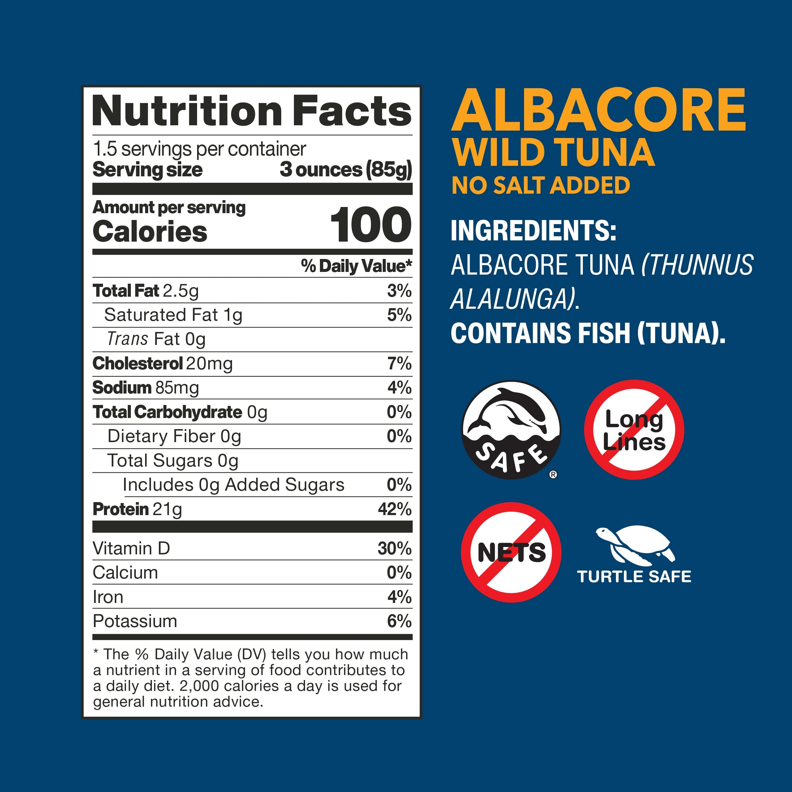 Wild Planet Wild Albacore Tuna - No Salt Added, Sustainably Caught, Non-GMO, Kosher, Gluten Free - Keto & Paleo Friendly Canned Tuna (5oz Can) - Perfect for Salads, Sandwiches & Healthy Meal Prep