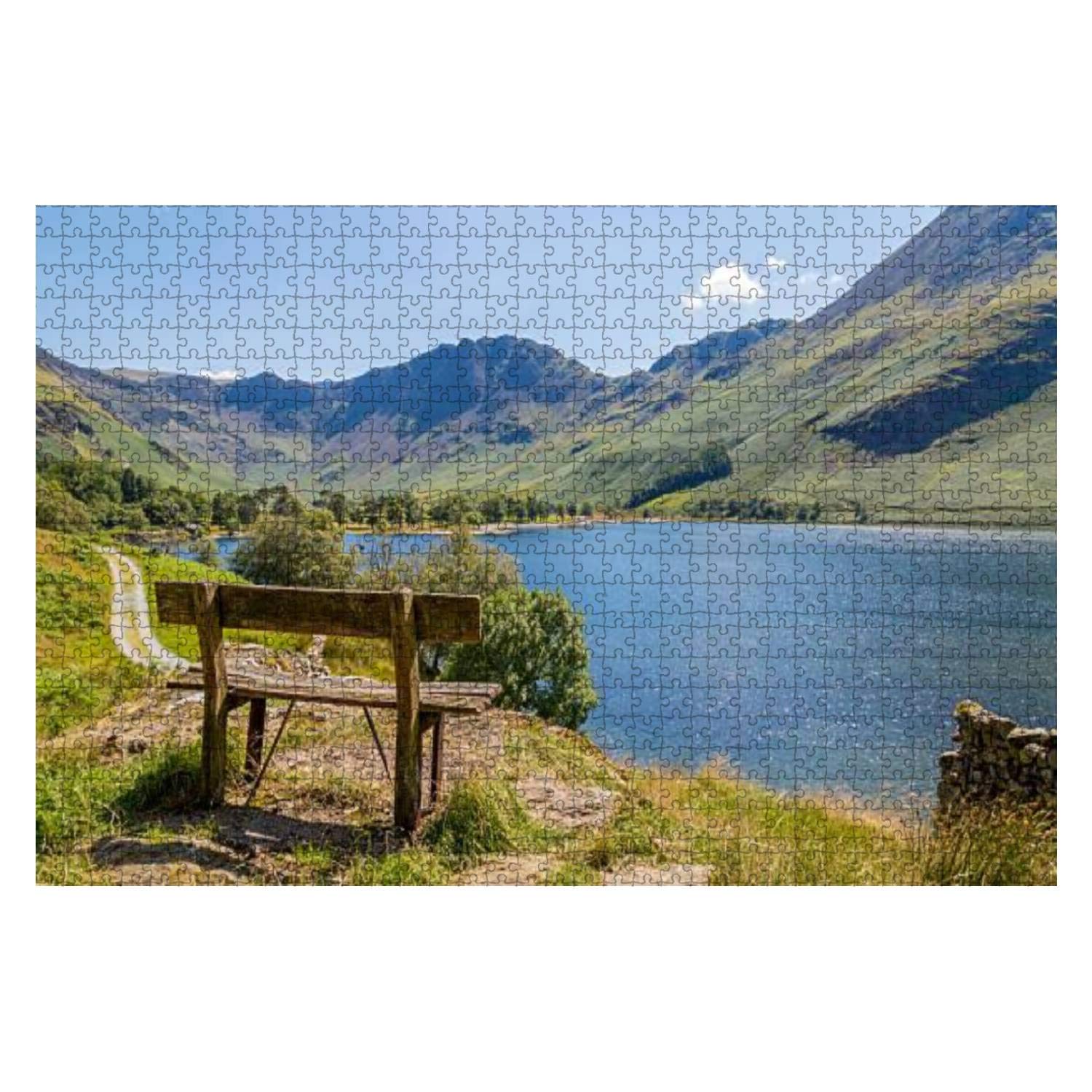 1000-Piece Wooden Jigsaw Puzzle - Scenic Bench Overlooking Buttermere in Lake District UK | Educational Puzzle for Adults & Kids | Stress Relief & Family Game Night | Home Decor & Gift Idea