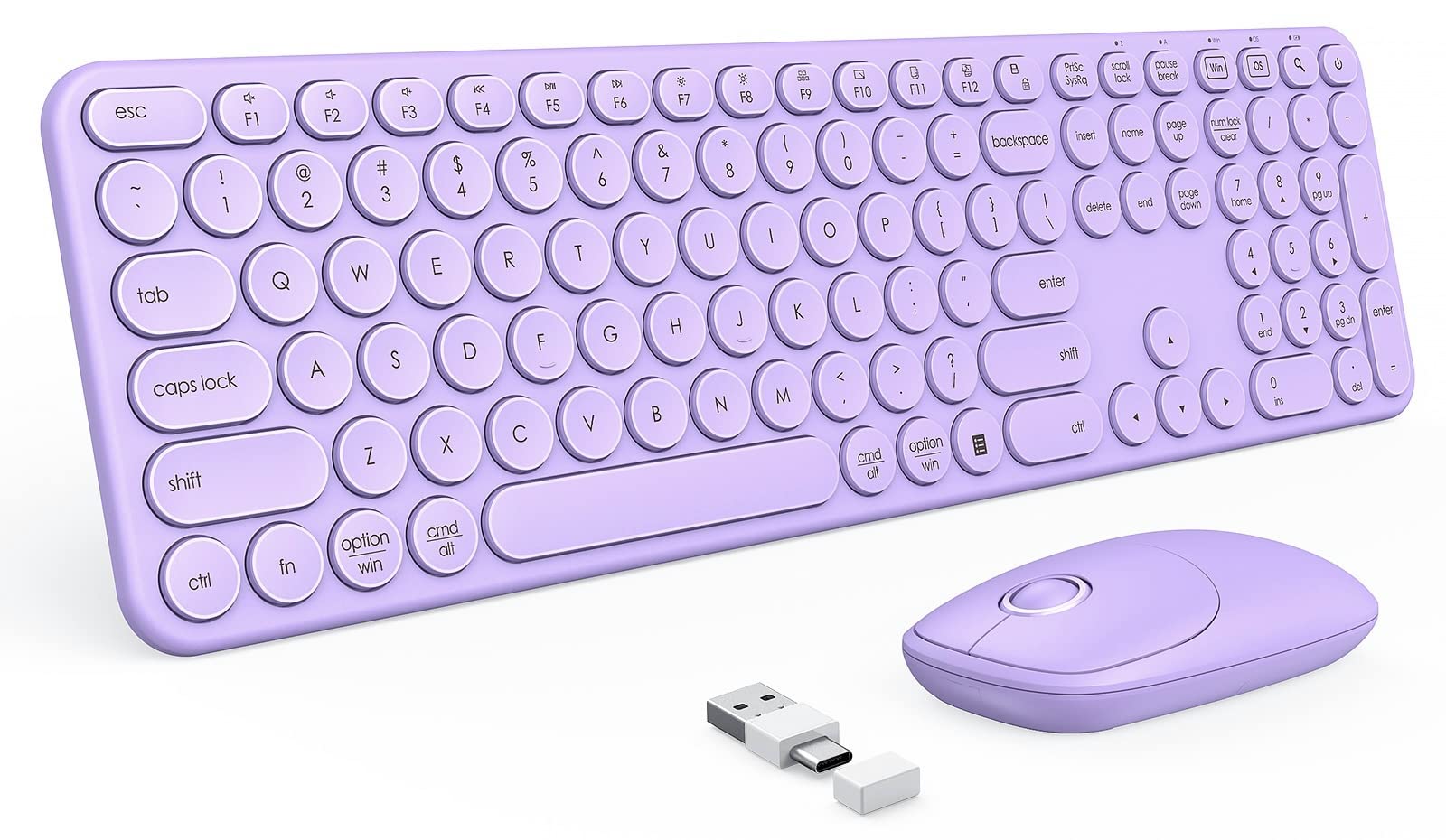 PEIOUS Wireless Keyboard and Mouse Combo - Full Size Purple Wireless Keyboard & Mouse Set with USB/Type-C Receiver for MacBook, Windows, Laptop, PC - Perfect for Office, Home & Gaming Use