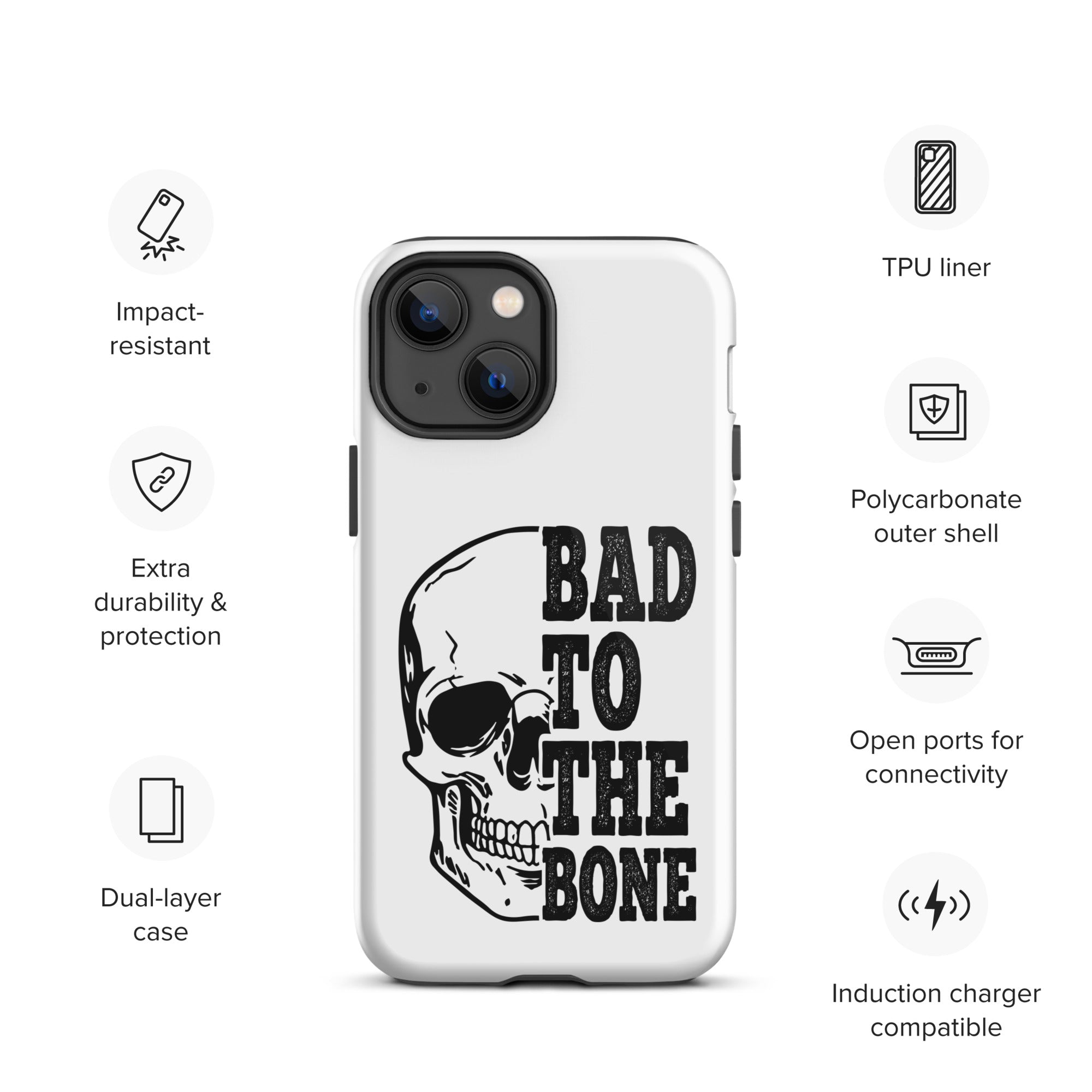 Bad To The Bone Tough iPhone Case - Heavy Duty Protective Cover for iPhone 14/13/12/11 Pro Max - Shockproof & Drop Proof - Perfect for Outdoor Adventures, Construction Work & Extreme Sports