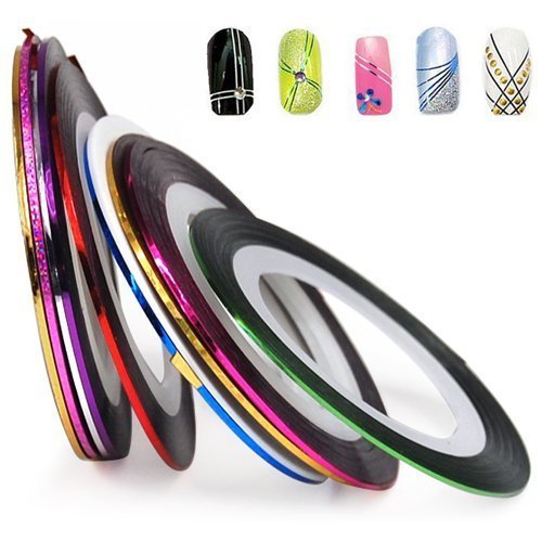 LA VENUST Professional Nail Art Sticker Rolls - 10 Pcs Striping Tape & Foil Nail Decoration Tape for Salon, DIY Manicure & Nail Art Designs - Perfect for French Tips, Geometric Patterns & Creative Nail Art