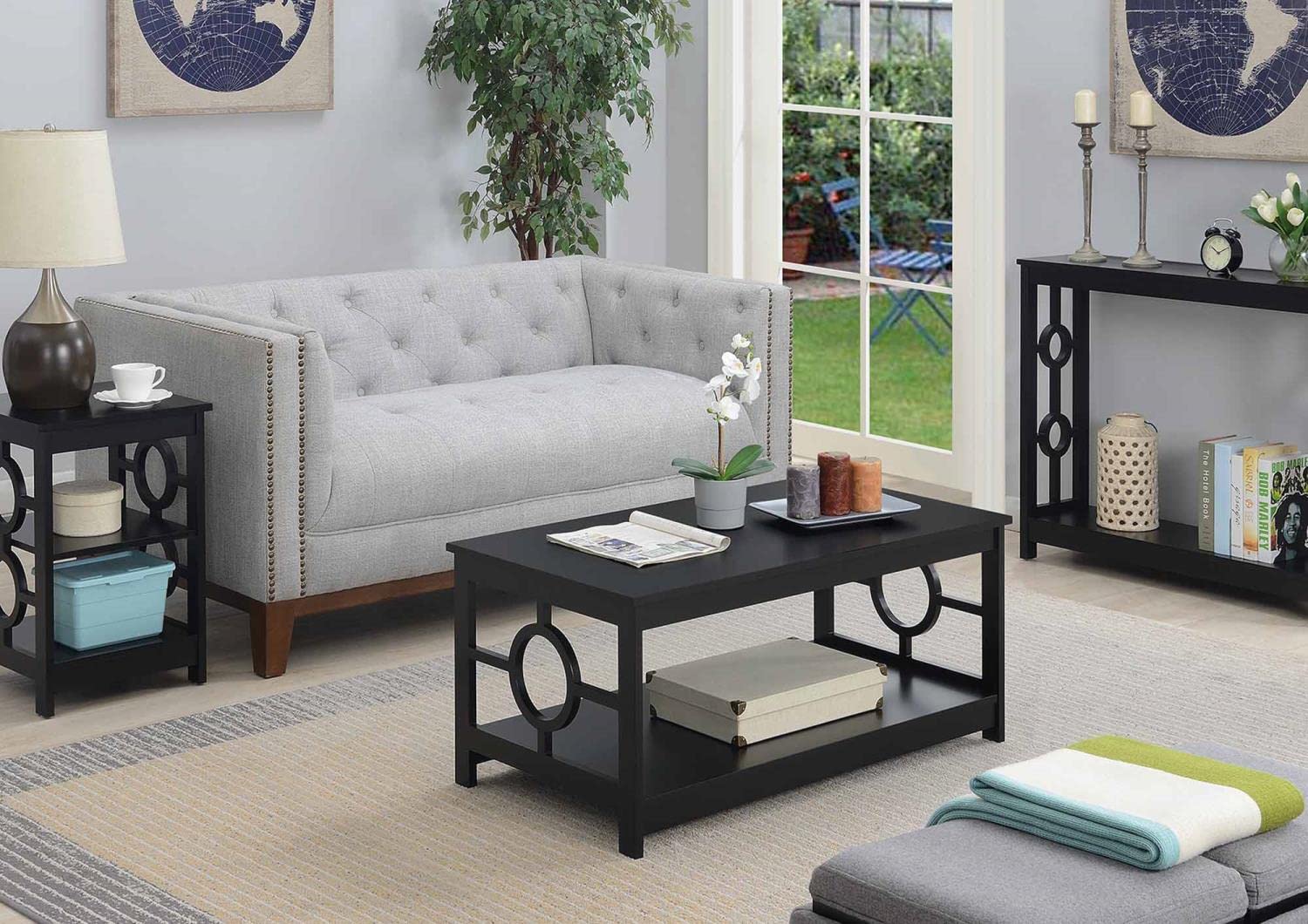 Convenience Concepts Modern Round Coffee Table - 36 Inch Black Wood End Table for Living Room | Perfect for Small Spaces, Apartments & Coffee Shop Decor