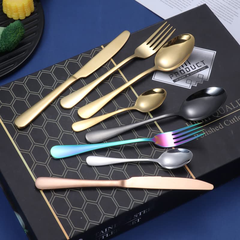 24-Piece Stainless Steel Silverware Flatware Set - Dinner Forks, Steak Knives, Dessert Spoons - Elegant Cutlery for Wedding, Party, Dining & Gift Giving (Silver Box) - Perfect for Home, Restaurant & Special Occasions