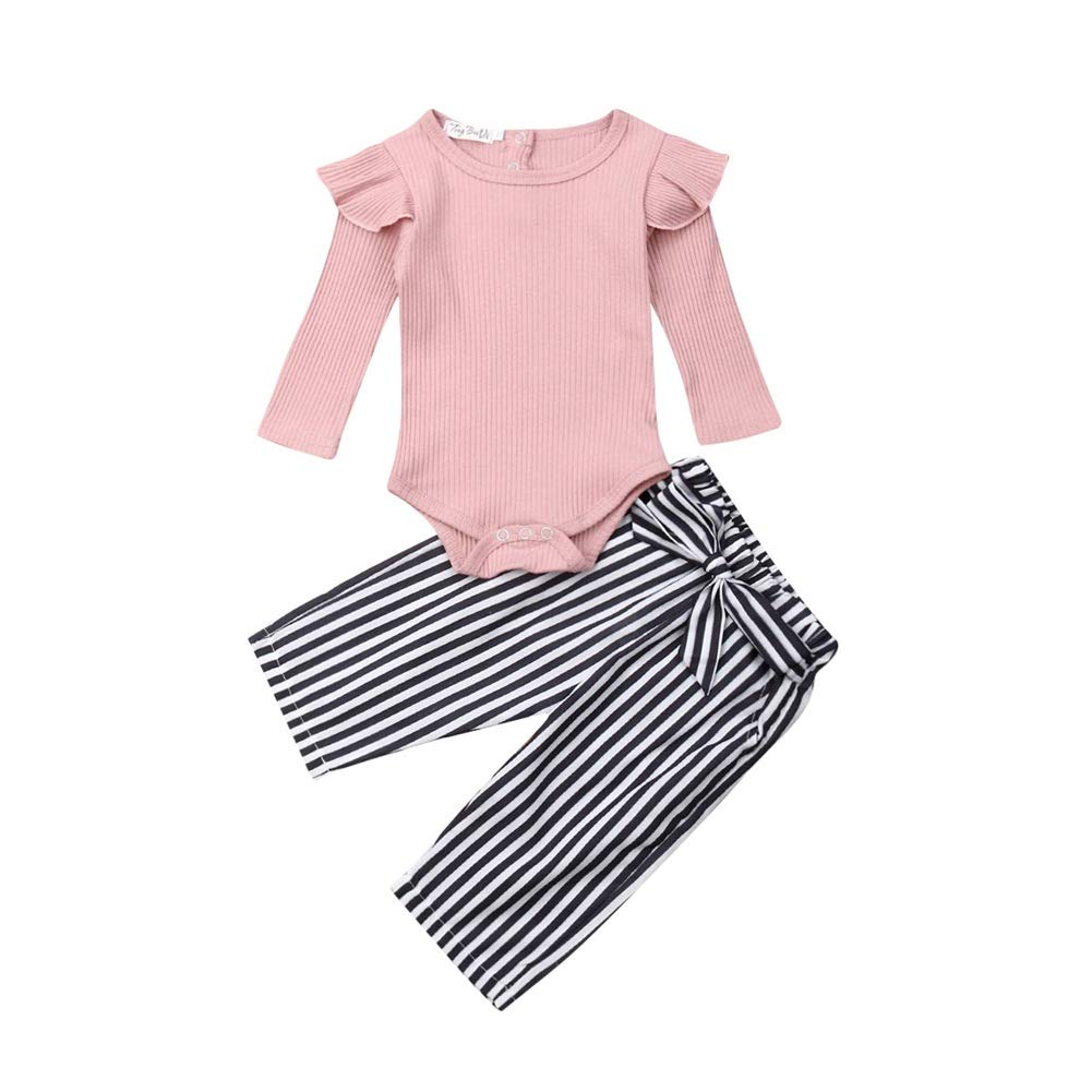 Organic Cotton Newborn Baby Girl Outfit Set - Ruffled Long Sleeve Bodysuit & Floral Harem Pants | Soft Infant Clothes for Photography, Playdates & Special Occasions