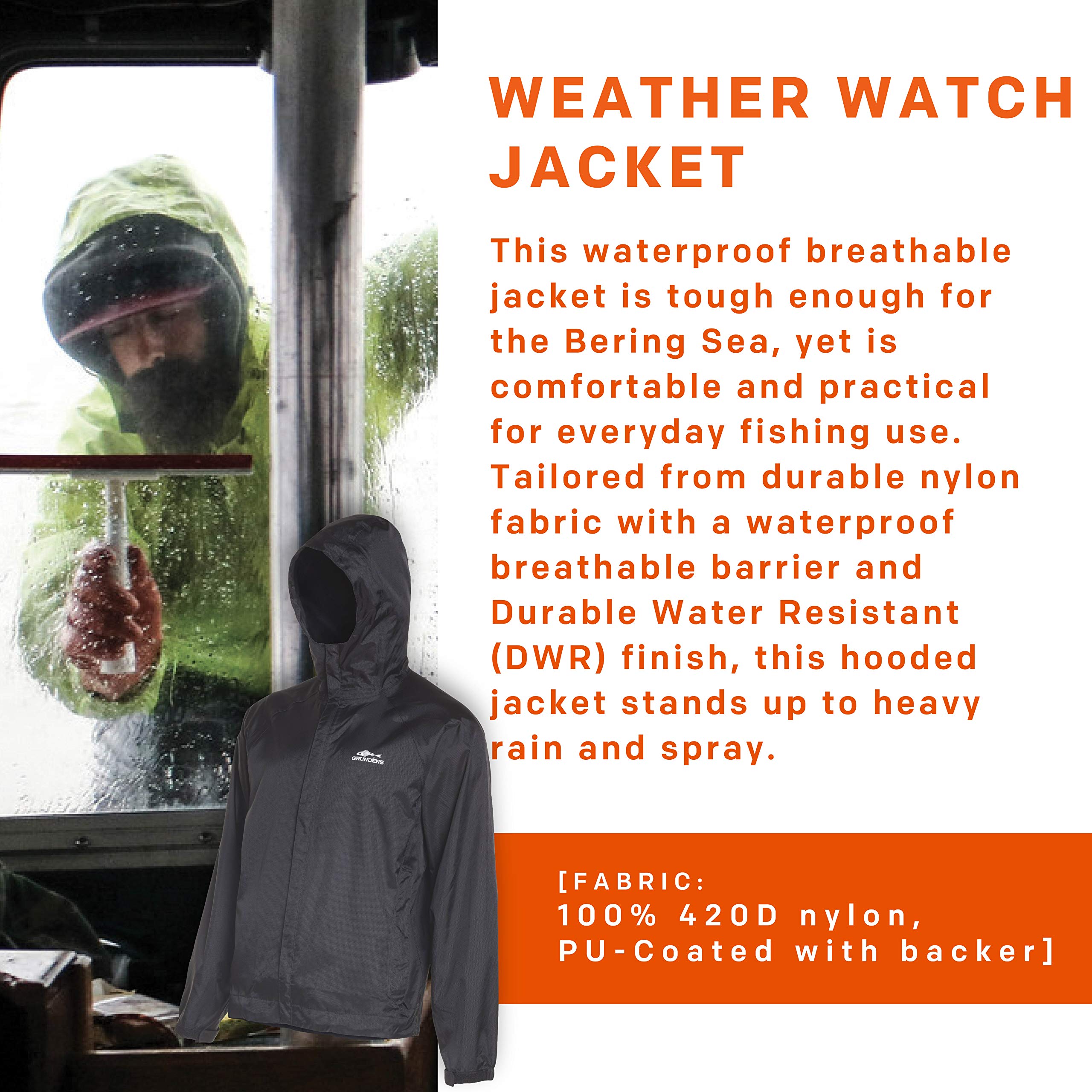 Grundéns Weather Watch Hooded Fishing Jacket - Waterproof & Windproof Outdoor Gear for Fishing, Hunting & Hiking - Stay Dry in All Conditions