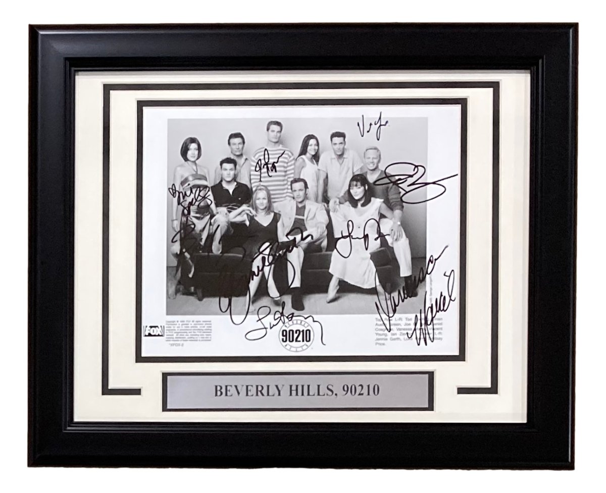 Beverly Hills 90210 Cast Signed Framed 8x10 Photo - Luke Perry & 8 Co-Stars - JSA Certified XX76391 - Perfect for TV Memorabilia Collectors & 90s Decor