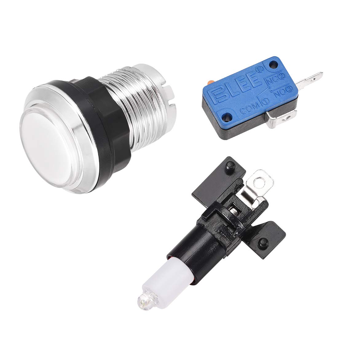 uxcell 33mm Round 12V LED Illuminated Arcade Push Button Switch with Micro Switch - White (6 Pack) for Video Games & DIY Control Panels