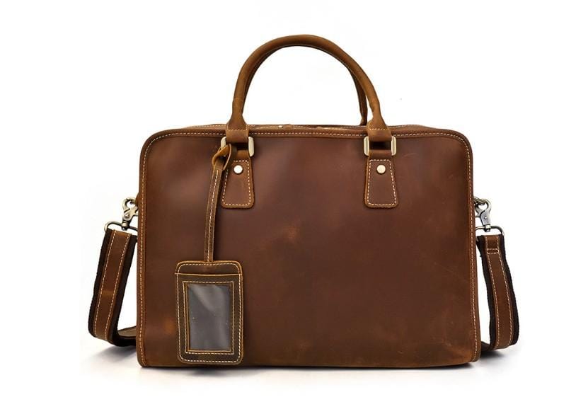 Stylish Brown Leather Laptop Bag for Men - Premium Business Briefcase & Work Commuter Bag for Office, Travel & Daily Use