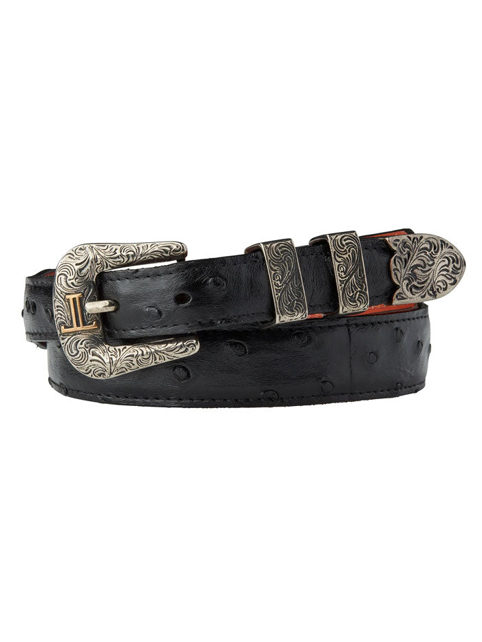 Lucchese W6012 Full Quill Ostrich Tapered Belt for Men - Genuine Leather Western Belt in Black | Perfect for Cowboy Boots, Rodeo Events & Western Fashion Outfits