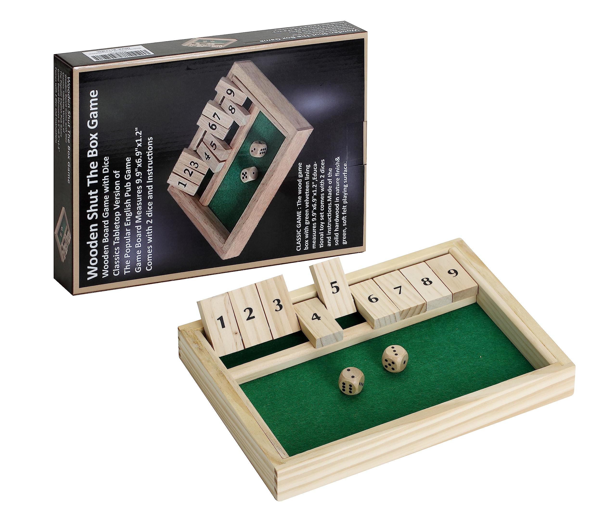 Wooden Shut The Box Dice Game - Classic 2 Player Board Game for Adults & Kids | Fun Math Learning, Travel & Pub Entertainment | Perfect for Family Game Night, Classroom Activities & Parties