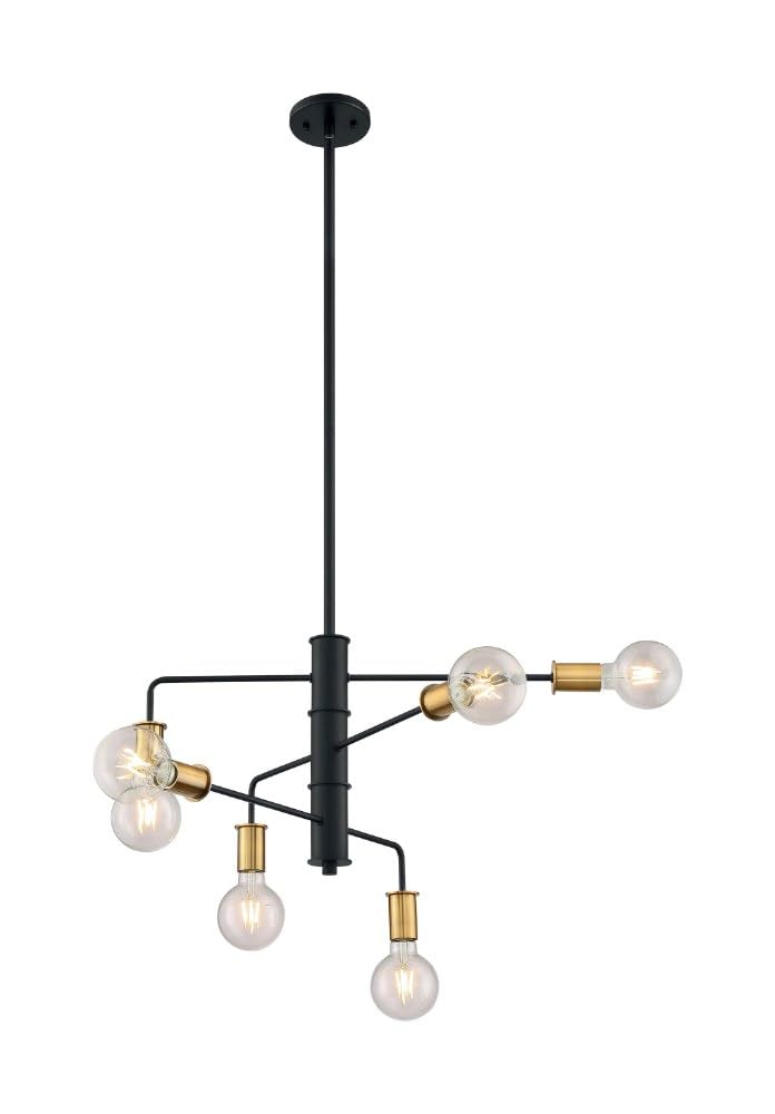 NUVO 60/7354 Ryder 6-Light Black Chandelier Fixture - Modern Ceiling Lighting for Dining Room, Bedroom, or Living Room Decor