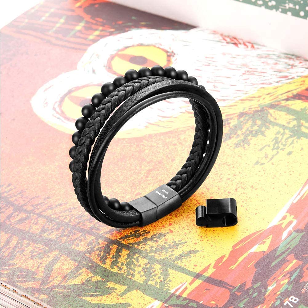Speroto Men's Leather & Bead Bracelet - 8.7