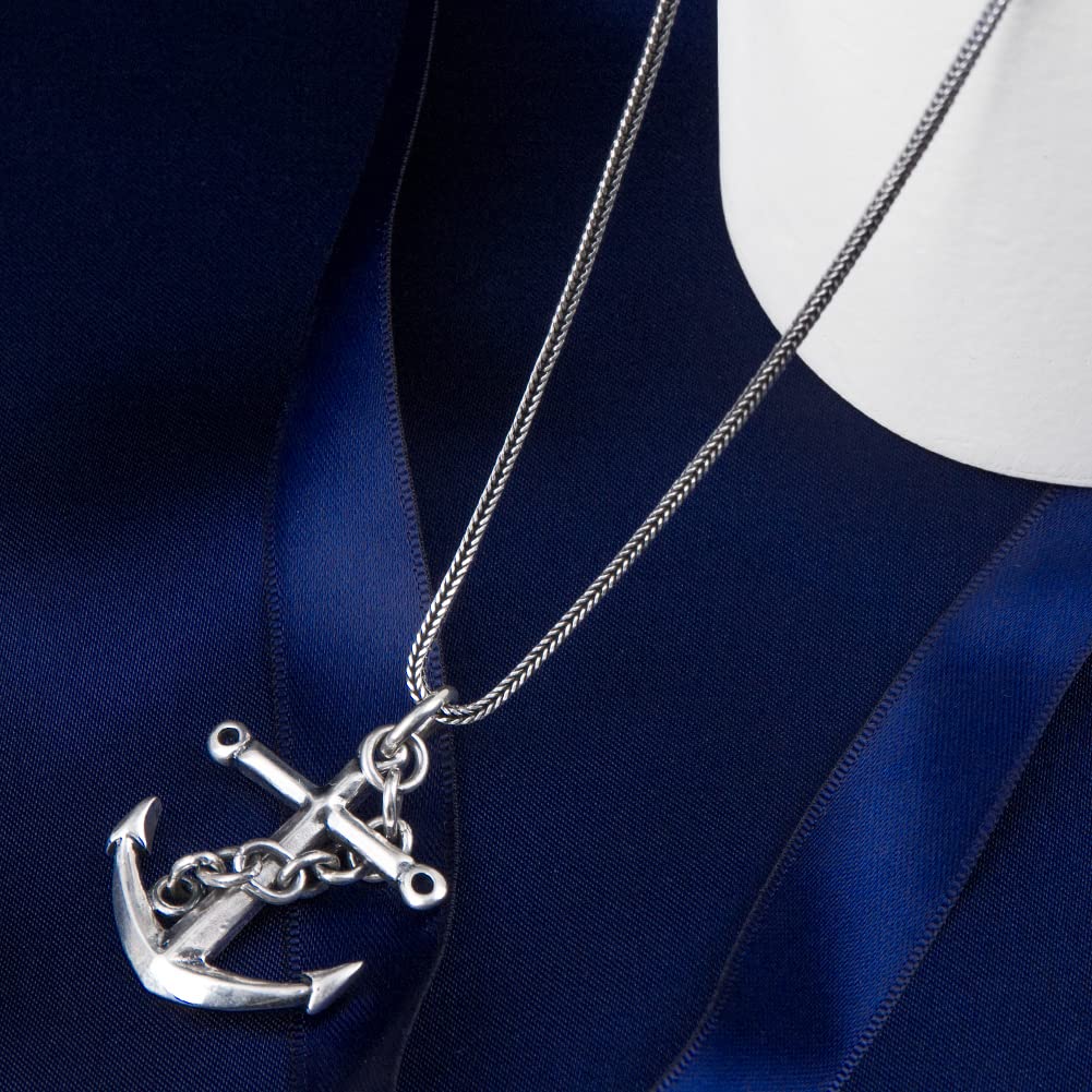 925 Sterling Silver Maritime Anchor Pendant with Wheat Chain Necklace - Perfect for Nautical Jewelry Gifts & Everyday Wear