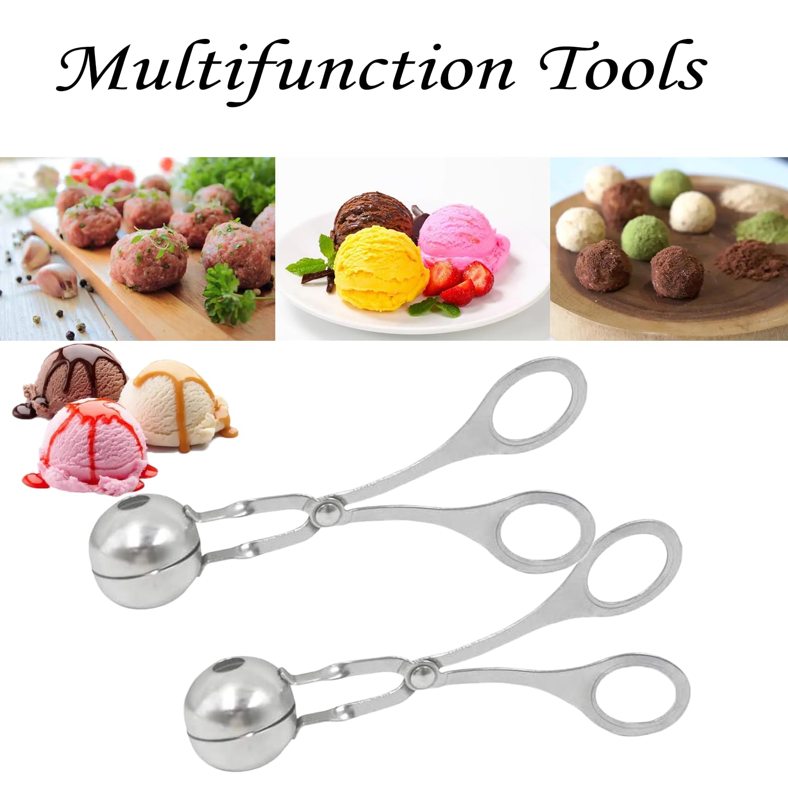 2 Pack Stainless Steel Meat Baller - Non-Stick Meatball Scoop & Maker Tool for Perfect Meatballs, Cake Pops, Cookie Dough - Ideal for Kitchen Cooking, Baking, Party Food Prep & Meal Prep
