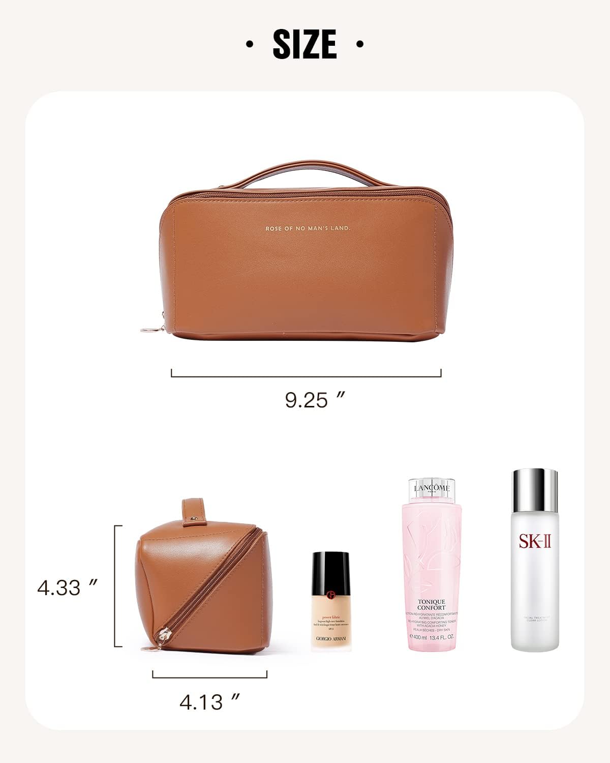ABTRIX WITH AB Travel Makeup Bag - Large Waterproof Cosmetic Organizer for Women with Dividers & Handle, Multi-Color Toiletry Pouch (Brown) | Perfect for Travel, Gym & Daily Makeup Storage
