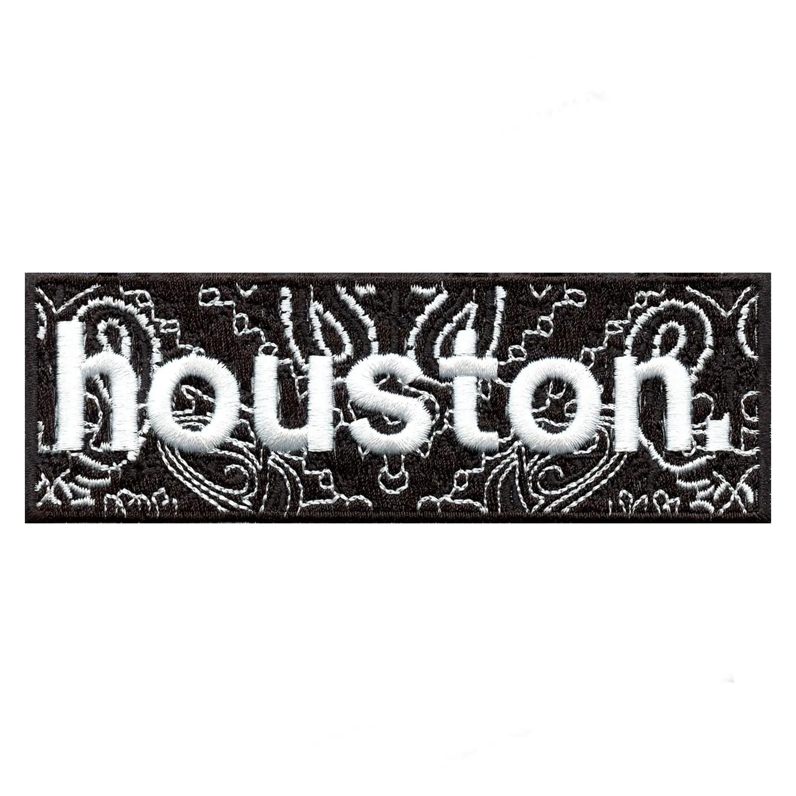 Houston Box Logo Embroidered Iron On Patch - Bandana Print - Exclusive DIY Sewing Applique for Jackets, Hats & Bags - Perfect for Customizing Denim, Backpacks & DIY Crafts
