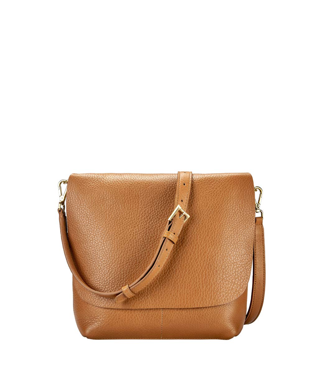 GiGi New York Handcrafted Women's Camel Napa Luxe Leather Andie Crossbody Bag - Medium Size Purse for Everyday Use, Work & Travel