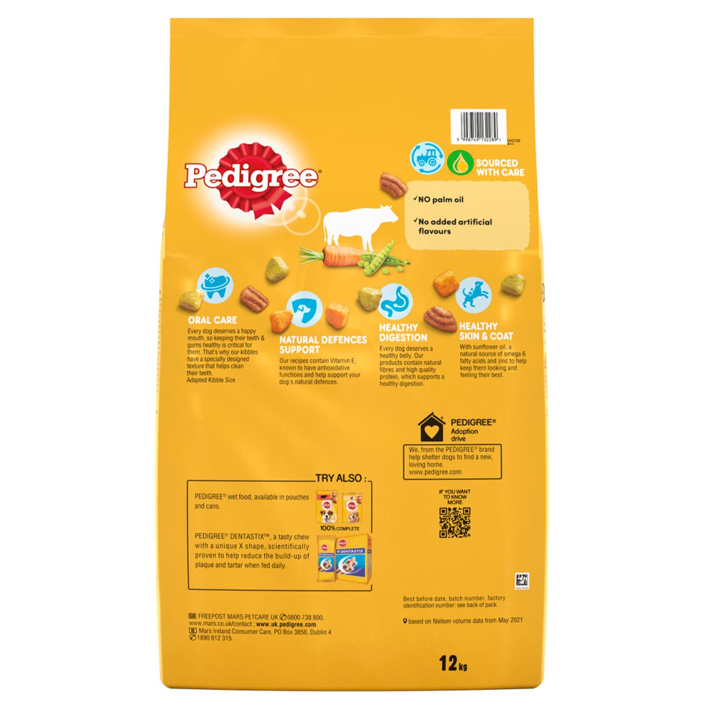 Pedigree Adult Dry Dog Food with Beef & Vegetables - 12kg Bag | High Protein Nutrition for Medium & Large Breed Dogs | Perfect for Daily Meals & Training Treats