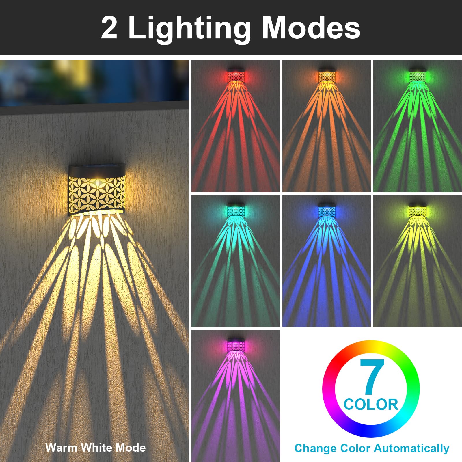 Solar Powered Outdoor Wall Lights - Waterproof Iron Decorative Fence Lighting for Patio, Garden, Front Yard & Backyard (4 Pack) | Perfect for Steps, Walkways & Landscape Illumination