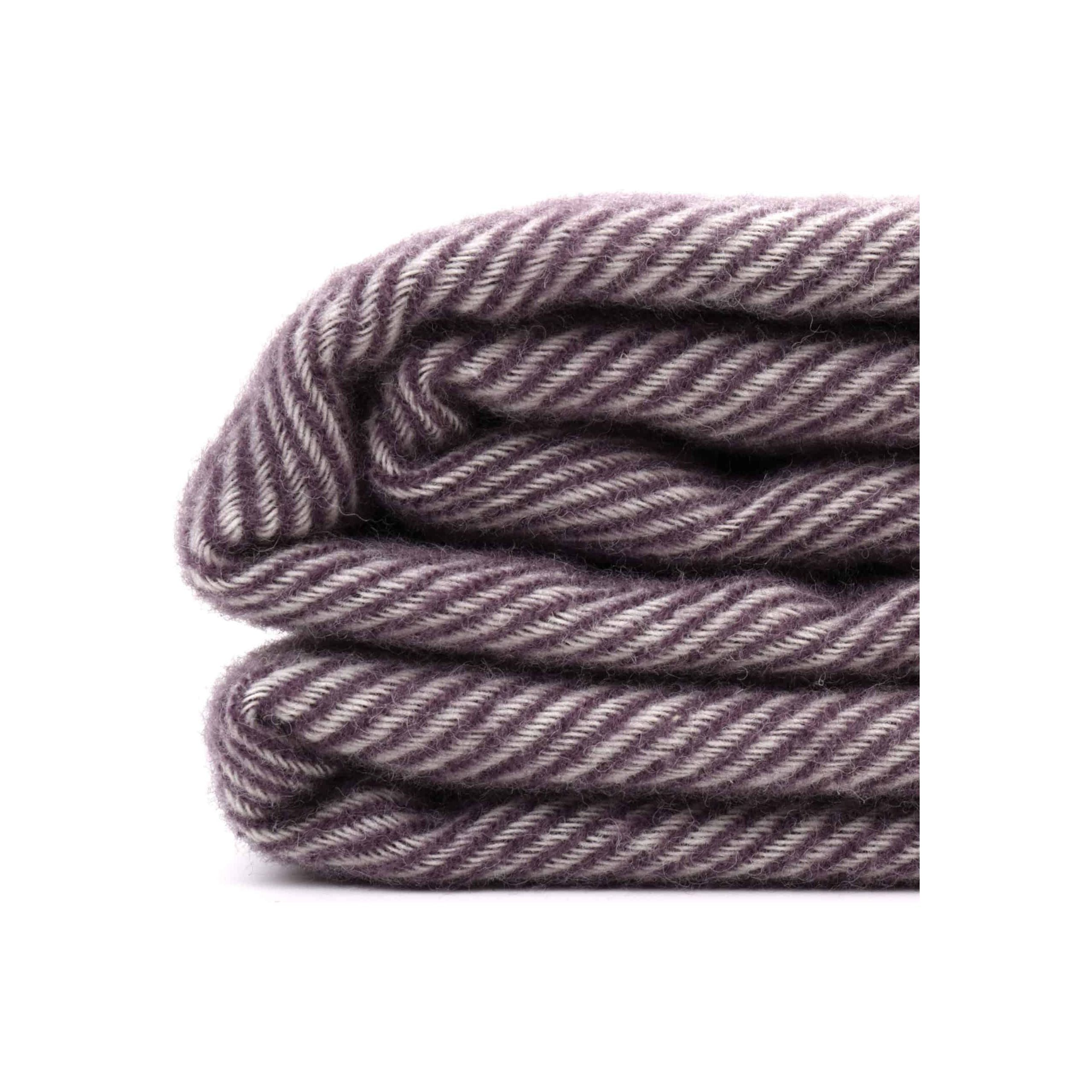Purple & White Pure New Wool Herringbone Dani Throw Blanket - 190x130cm (75x51in) - Soft Luxury Winter Throw for Sofa, Bed & Home Decor