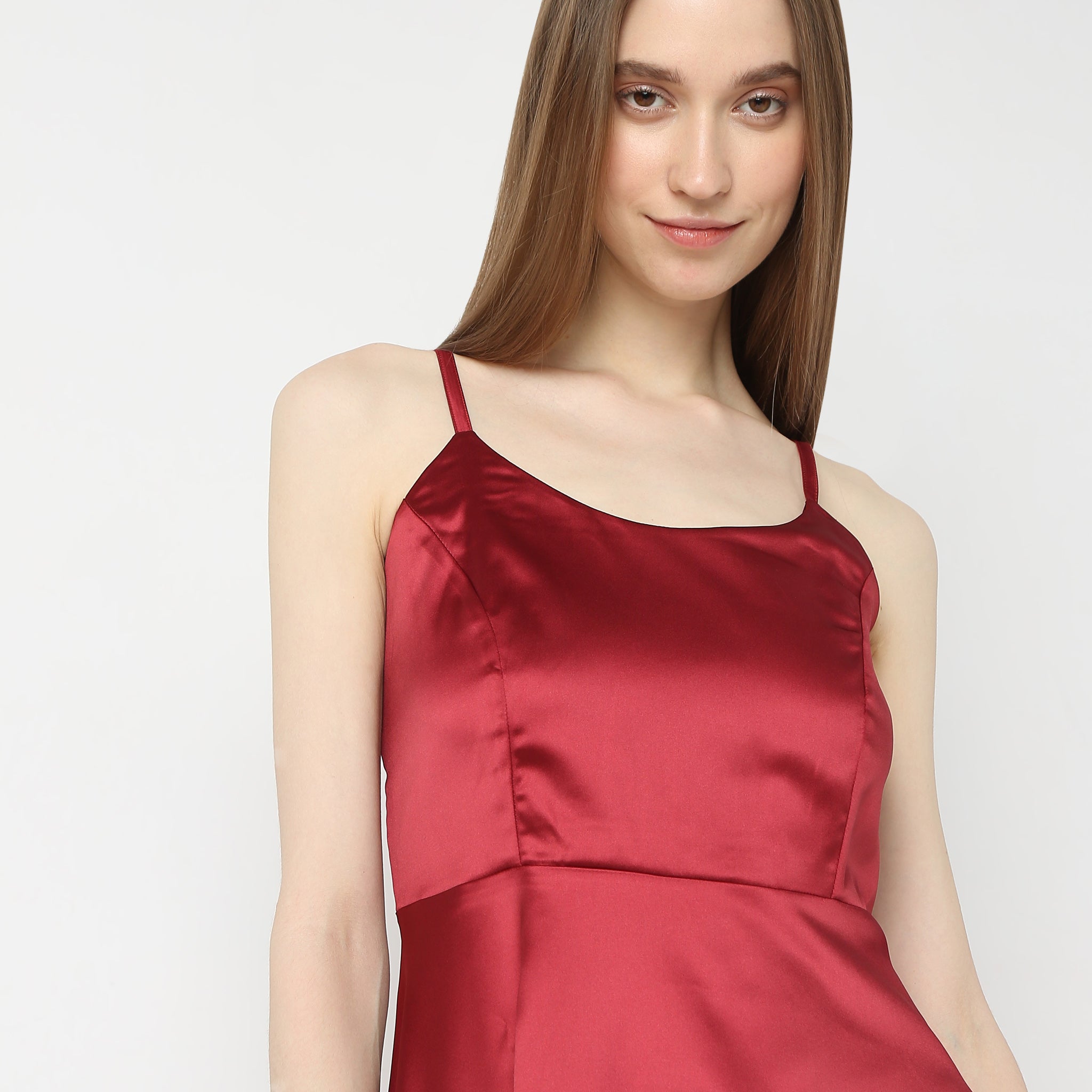 Flare Fit Shoulder Strap Satin Party Dress for Women - Elegant Evening Gown for Prom, Cocktail, Wedding & Special Occasions