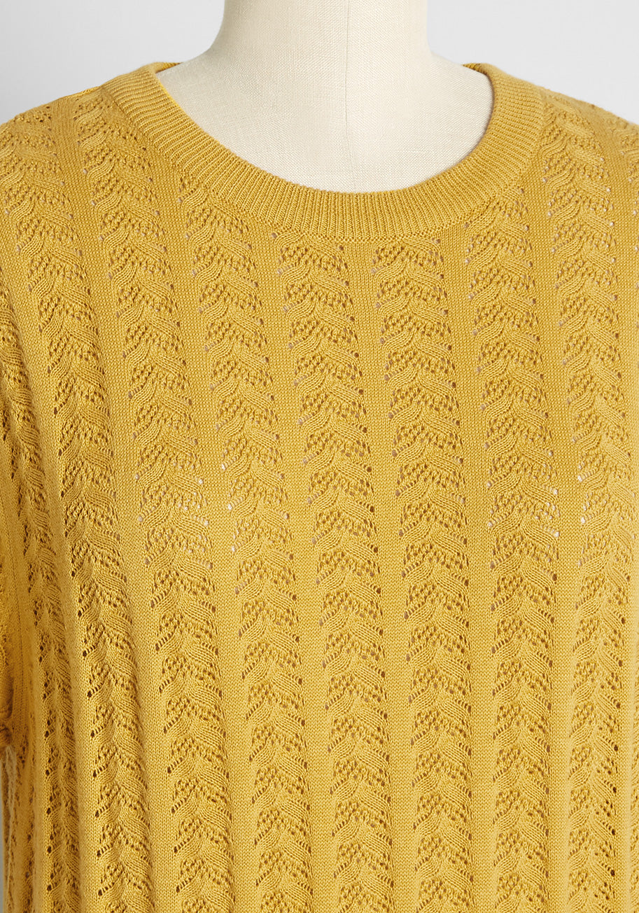 Golden Hour Gorgeous Knit Top - Women's Casual Lace Yarn Sweater for Fall & Winter | Perfect for Date Nights, Office Wear & Weekend Outfits