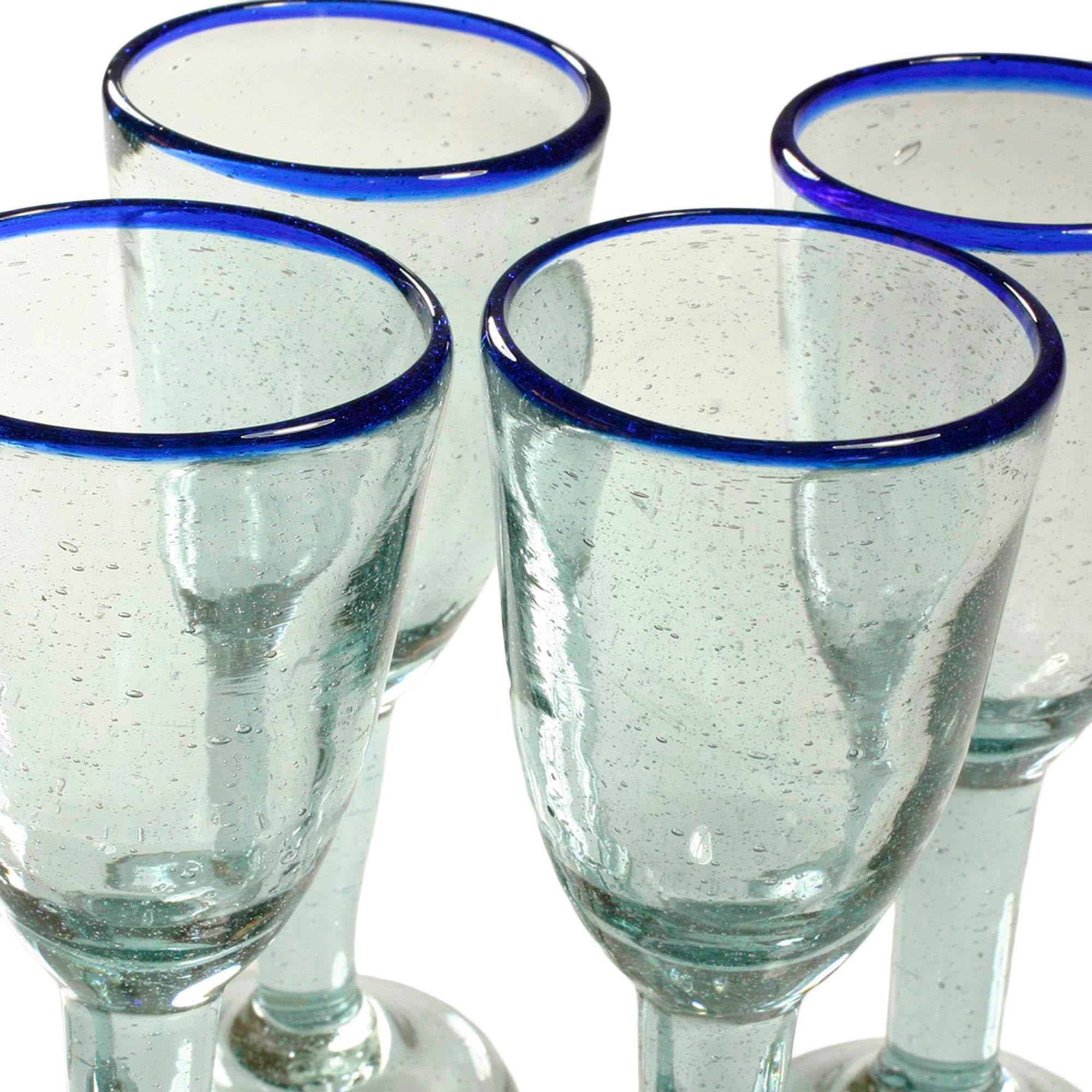NOVICA Hand Blown Clear Blue Recycled Glass Wine Glasses - 5 Oz 'Bubbly' Set of 4 - Eco-Friendly Stemware for Champagne, Cocktails & Special Occasions