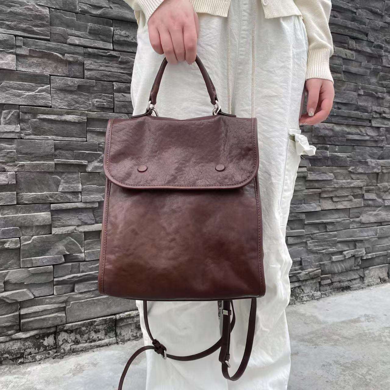 Stylish Minimalist Leather Backpack for Women & Men - Waterproof Laptop Bag for Work, Travel & School - Durable Vegan Leather Daypack with USB Charging Port