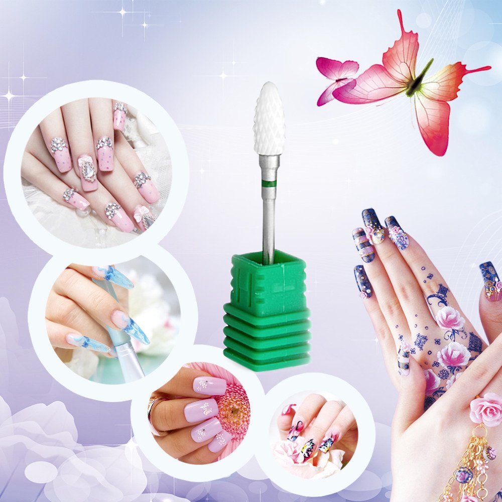 Professional Medium Flame Cuspidal Nail Drill Bit - Ceramic Grinding Stone Head for Electric Nail Drill - 3/32