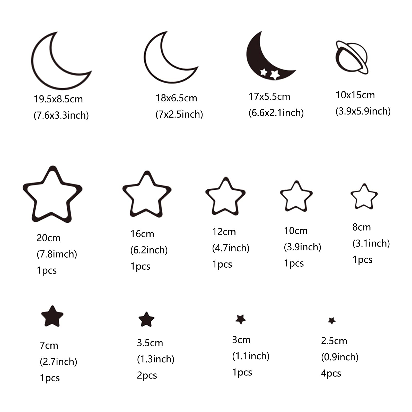 Moon Stars Planet Mirror Wall Stickers - DIY Acrylic Wall Decals for Nursery, Baby Girl's Bedroom & Living Room Decor - Silver Home Decoration Set | Perfect for Kids' Room, Playroom & Space-Themed Party Decorations