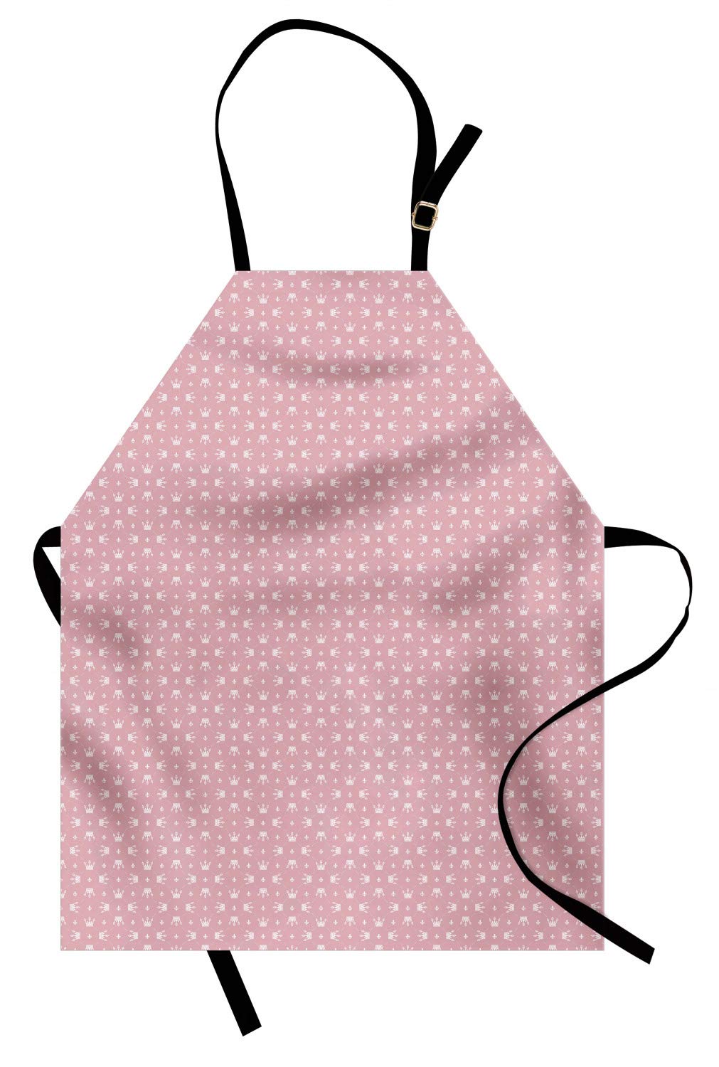 Ambesonne Royal Apron - Vintage Cartoon Crowns & Fleur De Lis Design, Adjustable Unisex Kitchen Bib for Cooking, Baking, Grilling & Gardening (Adult Size, Dried Rose/White)