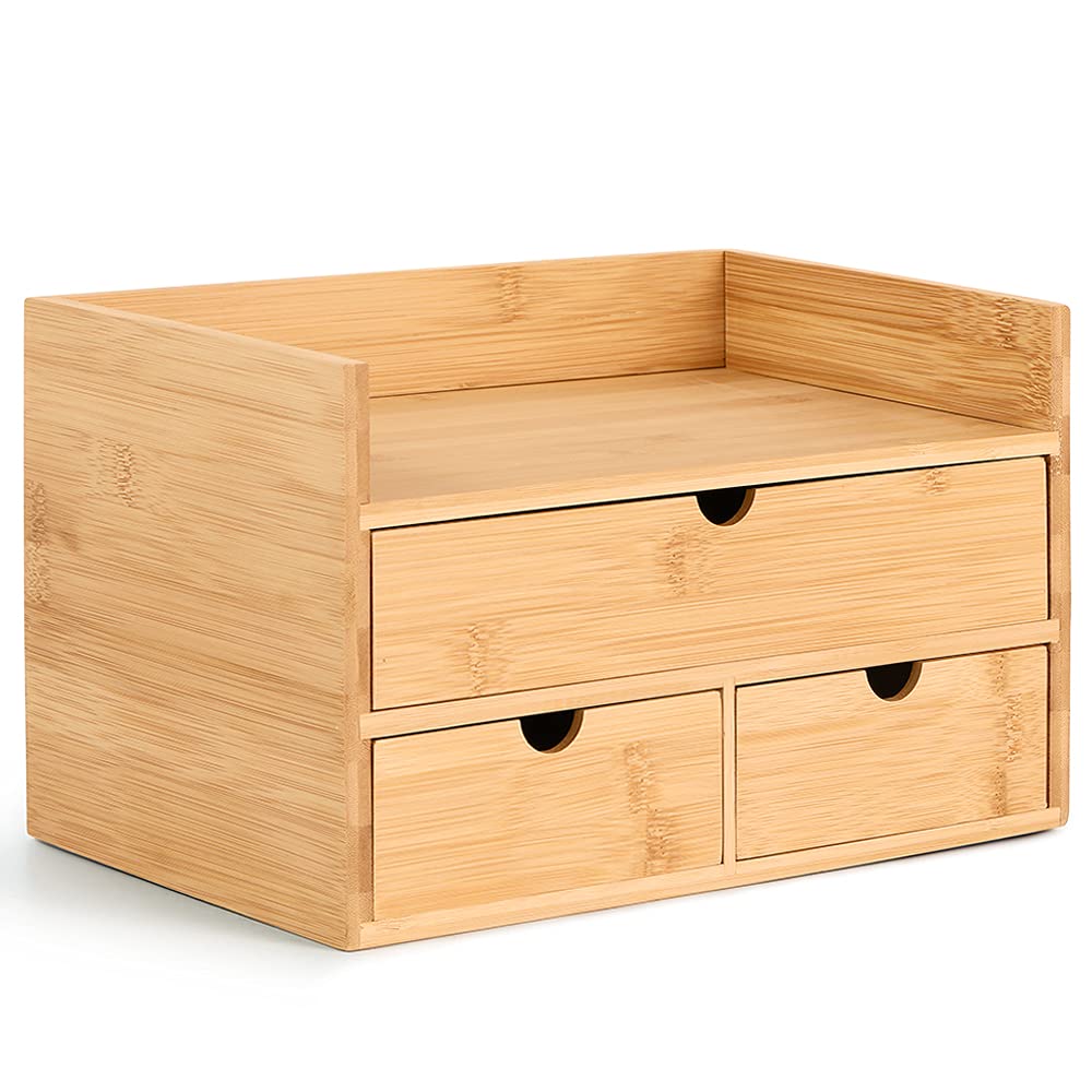 Premium Bamboo Desktop Organizer with 3 Drawers - Office & Home Storage Solution for Stationery, Toiletries & Supplies | Perfect for Workspace, Bathroom & Gift Giving