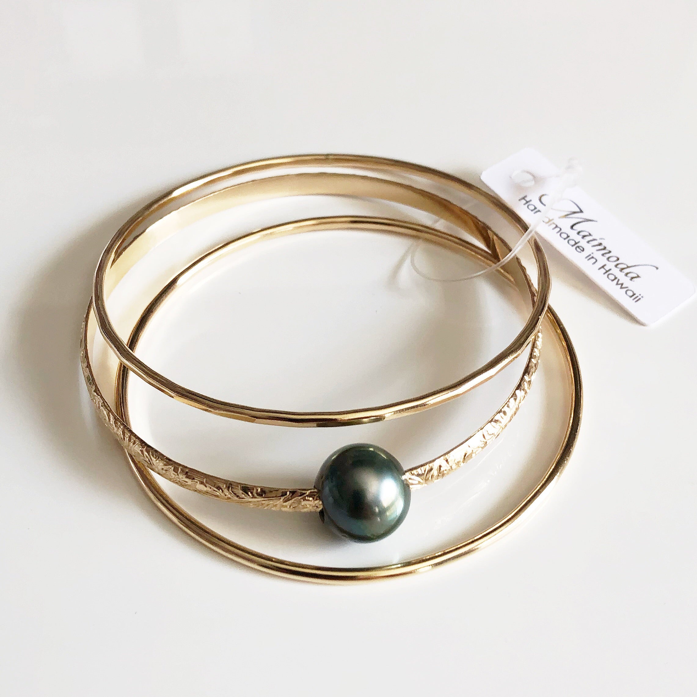MOANI Tahitian Pearl Bangles Set (B431) - Elegant Pearl Bracelets for Women, Perfect for Weddings, Parties & Special Occasions