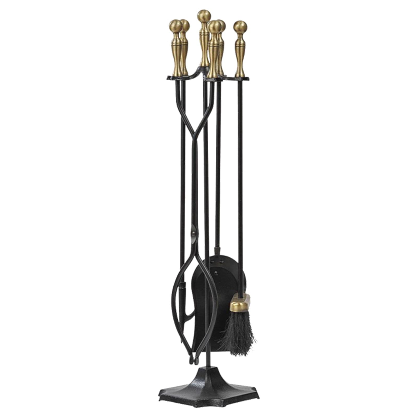 AVIISO 5-Piece Black Rustic Fireplace Tool Set - Cast Iron Fireplace Accessories with Stand, Poker, Shovel, Brush & Tongs for Wood Stove, Fire Pit & Chimney - Perfect for Indoor/Outdoor Fireplace Maintenance & Decoration